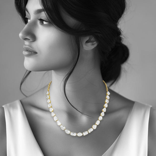 Open Polki Diamond Necklace with Gold Frames